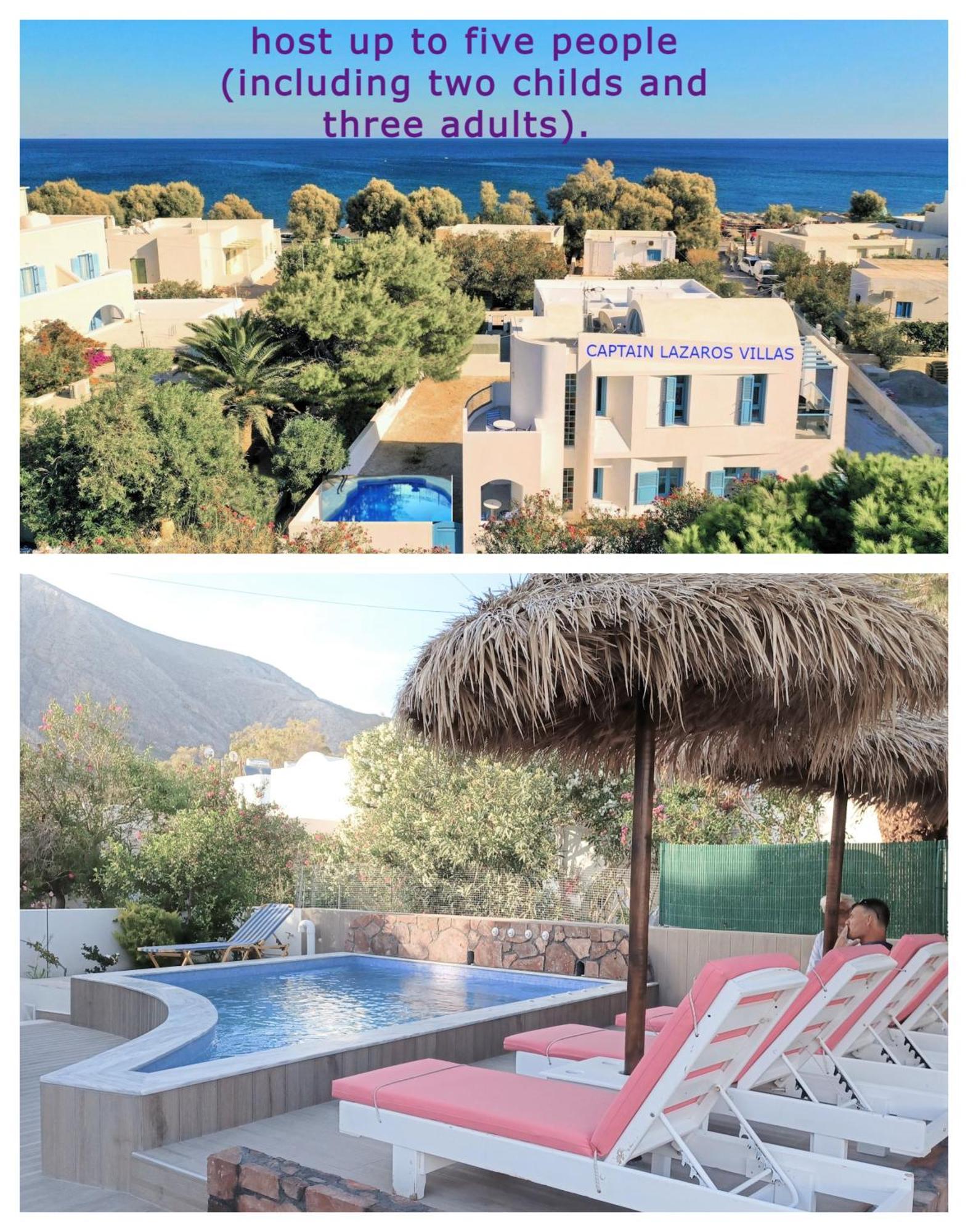Located By The Sea One Beachfront Private Captain Lazaros Pool Villa With Loft In 750Sqm Spacious Private Plot-Jacuzzi-Sunrelax-Furnished Terace-Gazebo-Private Parking,Sleep 3 Adults And 2 Children, Just Steps From The Black Beach-Seaview Perissa  Exterior foto